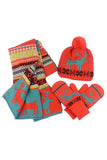 Reindeer&Snowflake Knit Christmas Beanie Gloves&Scarf 3Ps Set Orange
