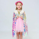 Girls Sequin Mermaid Cloak Rainbow Halloween Cosplay Princess Costumes