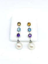 Yellow Topaz,Blue Topaz,Amythest Pearl Diamond Earrings