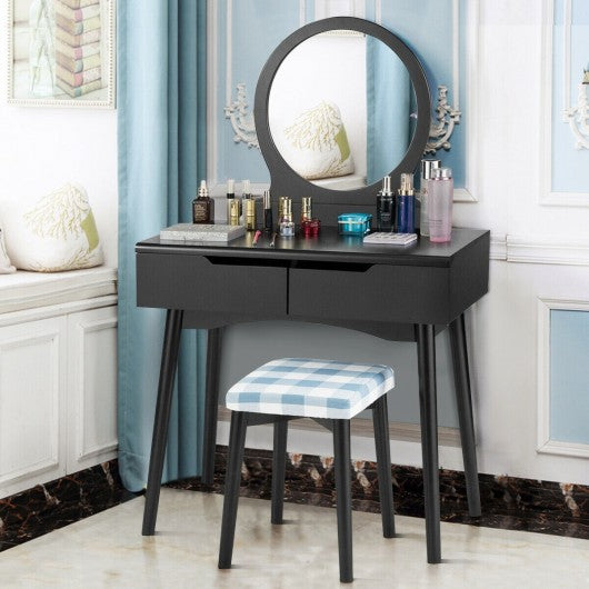 Dressing Table Vanity Makeup Set with Mirror Cushioned Stool Additional Storage
