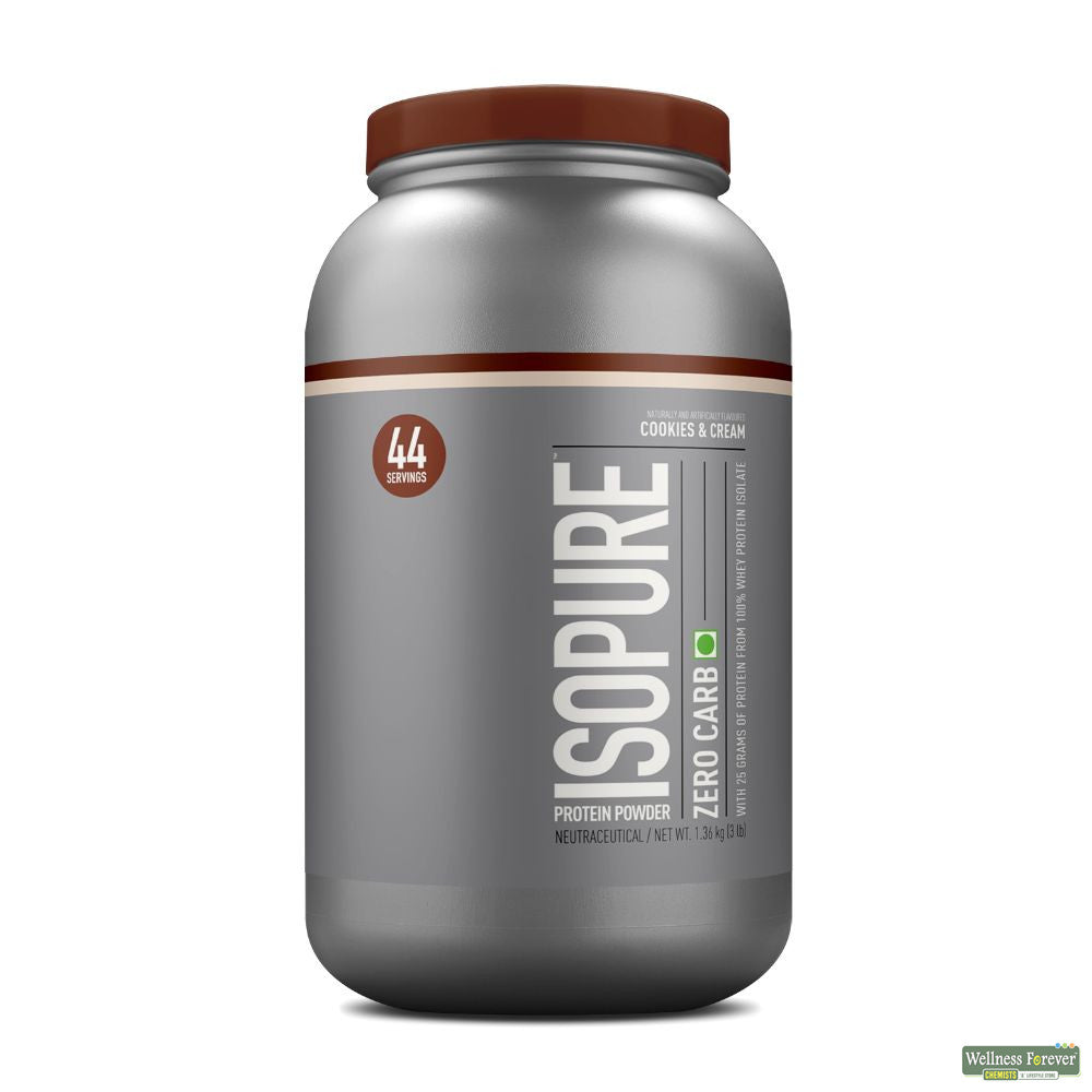 Isopure Zero Carb 100% Whey Protein Isolate Powder - 3 lbs, 1.36 kg, 25g Protein per serve, Lactose-Free, Gluten-Free, Vegetarian protein for Men & Women
