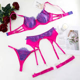 MIRABELLE Set Woman 3 Pieces Lingerie Sexy Patchwork Women&#39;s Underwear Bra Thongs Garters Lace Embroidery Intimate Exotic Sets
