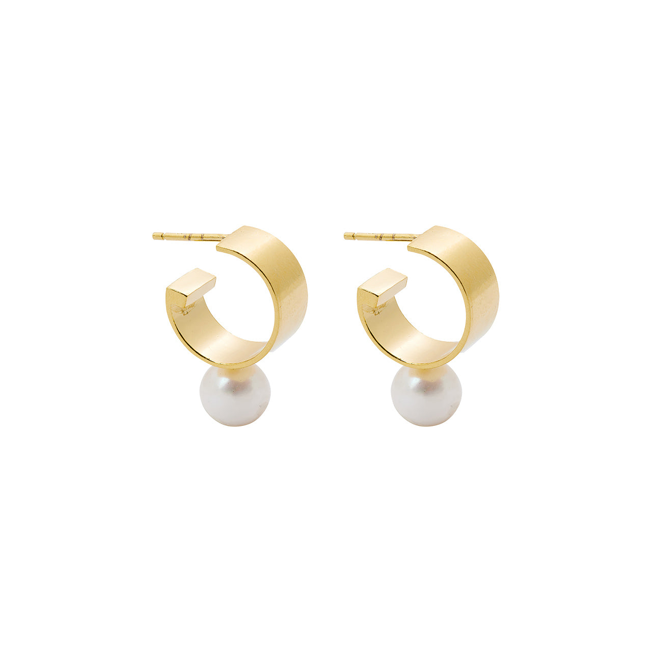 gold small chunky pearl hoops
