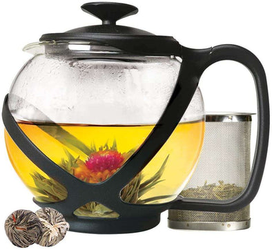 Teabloom Wings of Love Teapot - 40 oz. Borosilicate Glass  Butterfly Teapot, Loose Leaf Tea Glass Infuser - 2 Free Blooming Tea  Flowers included: Teapots