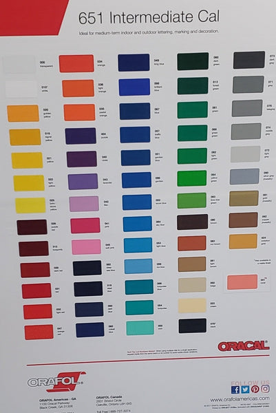 Oracal 651 Intermediate Cal Vinyl Color Selector Guide