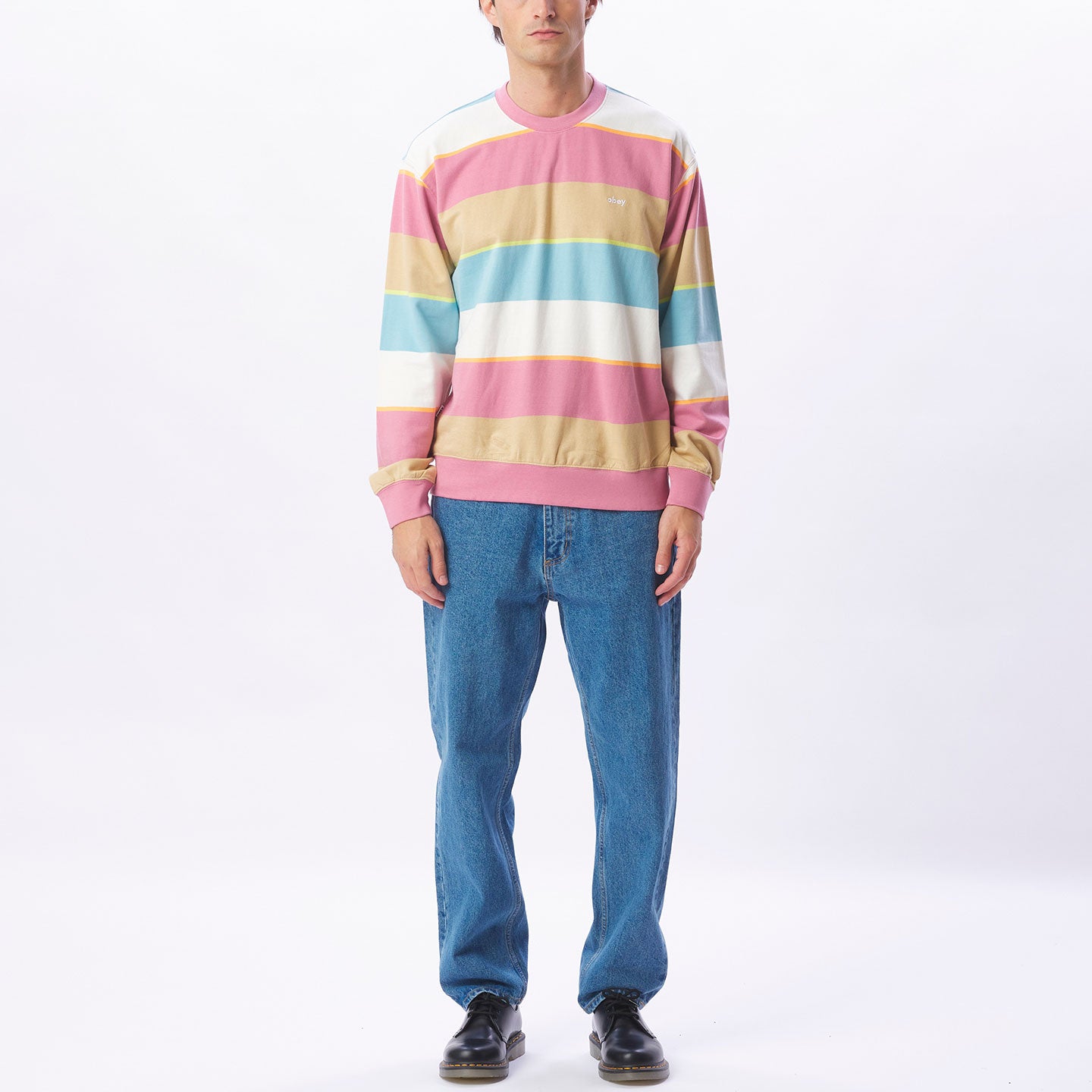 Obey Resol Stripe Crew - Vintage Pink Multi