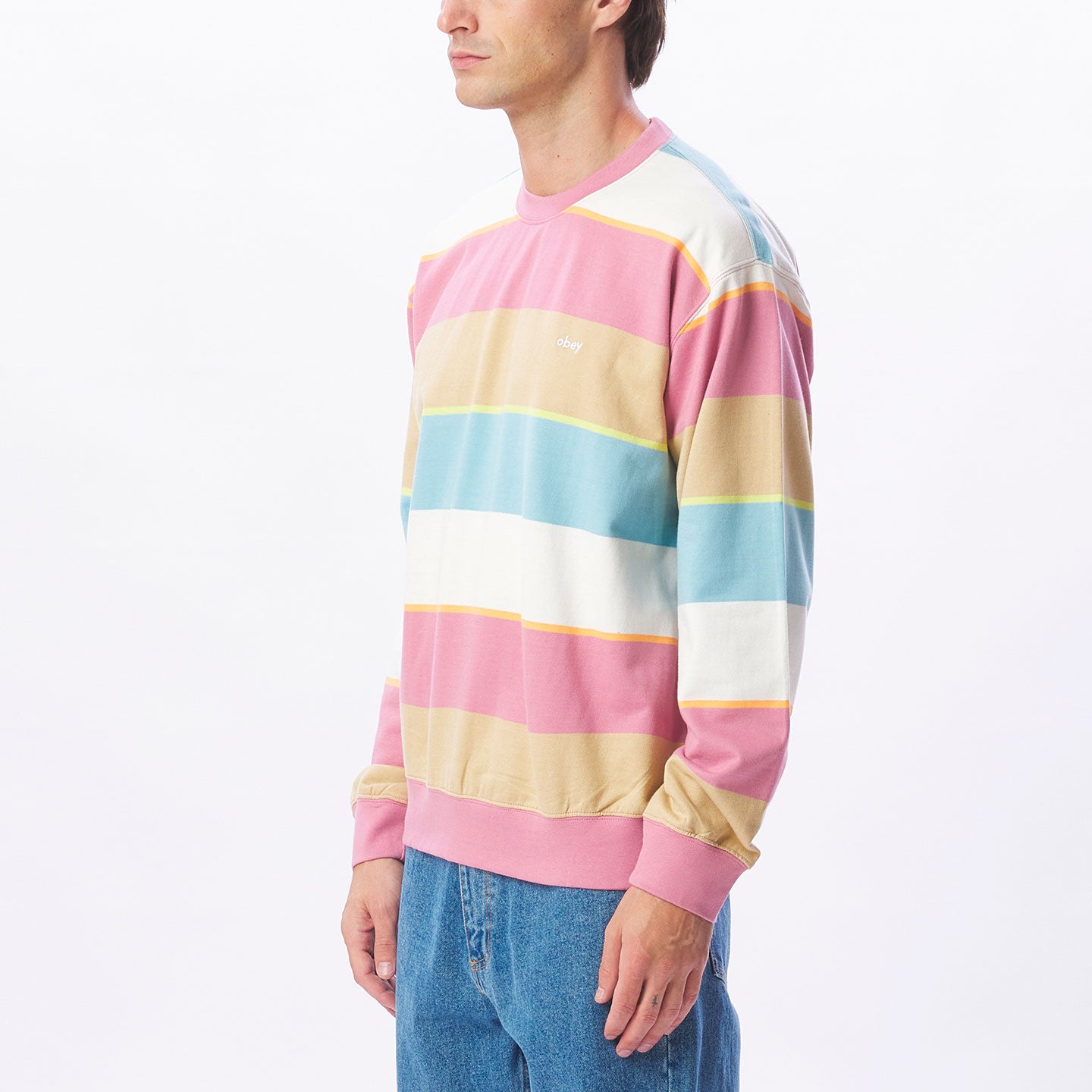 Obey Resol Stripe Crew - Vintage Pink Multi