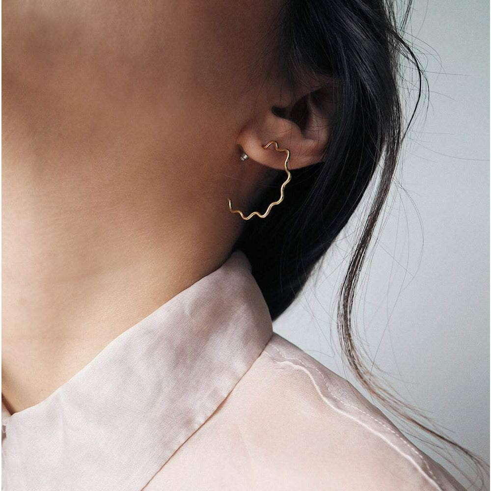 Lima-Lima Jewellery - Midi Wavy Hoop Earrings - Brass