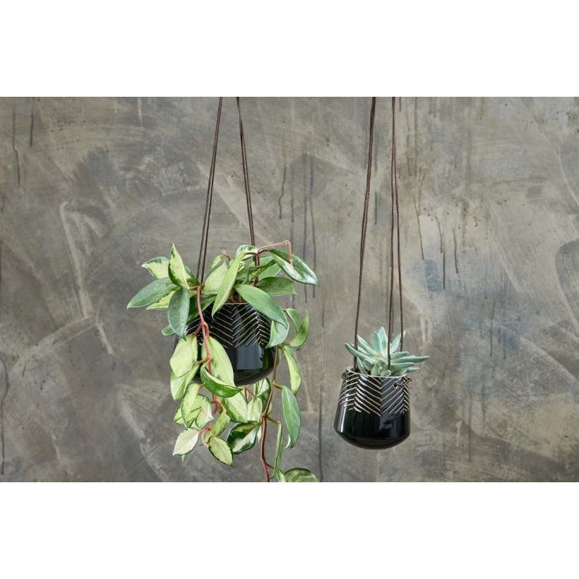 Nkuku Kavari Ceramic Hanging Planter - Black Small