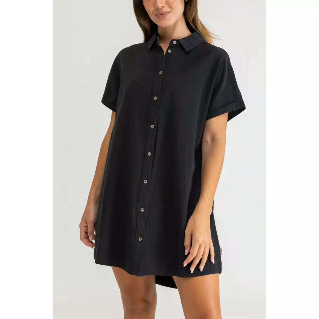 Rhythm Classic Linen Shirt Dress - Black