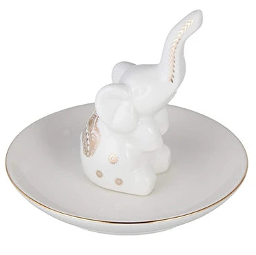 18-HOME-SMILE-White-Elephant-Ring-Holder-with-Decorative-Gold-Design-Dish
