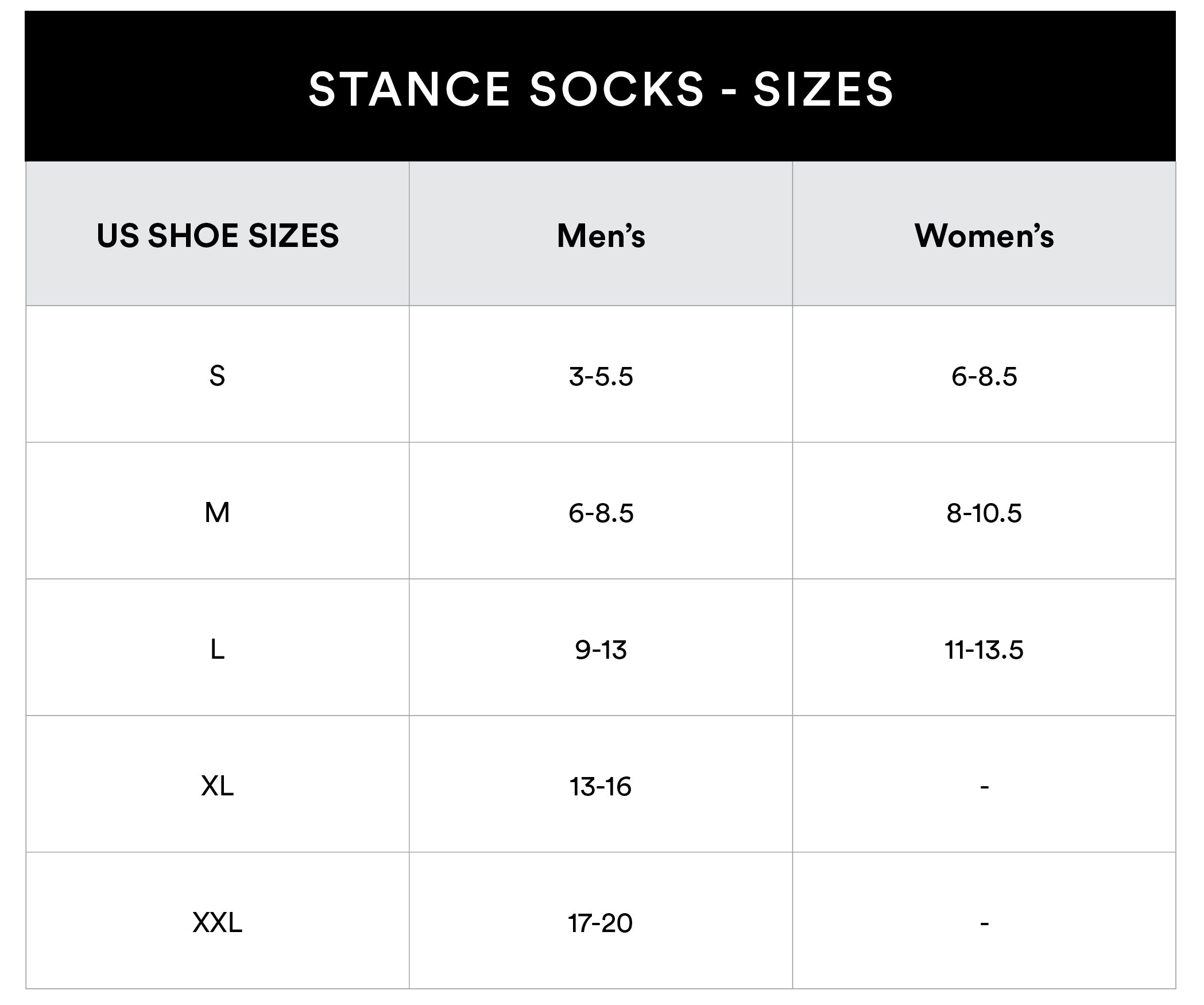 Stance Socks Size Guide - Sole Motive