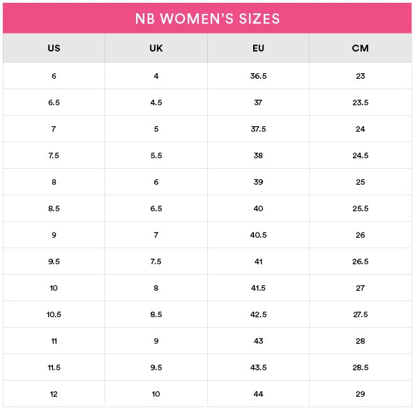 New Balance | Women's | Running Shoes | Size Guide - Sole Motive
