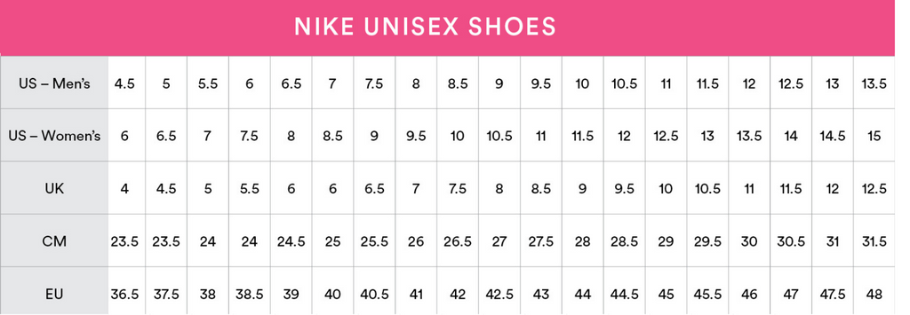 nike next size chart