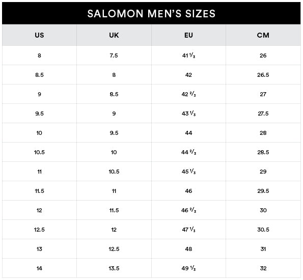 Salomon | Men's | Running Shoes | Size Guide - Sole Motive