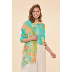 Powder Linen Floral Scarf in Hummingbird Aqua