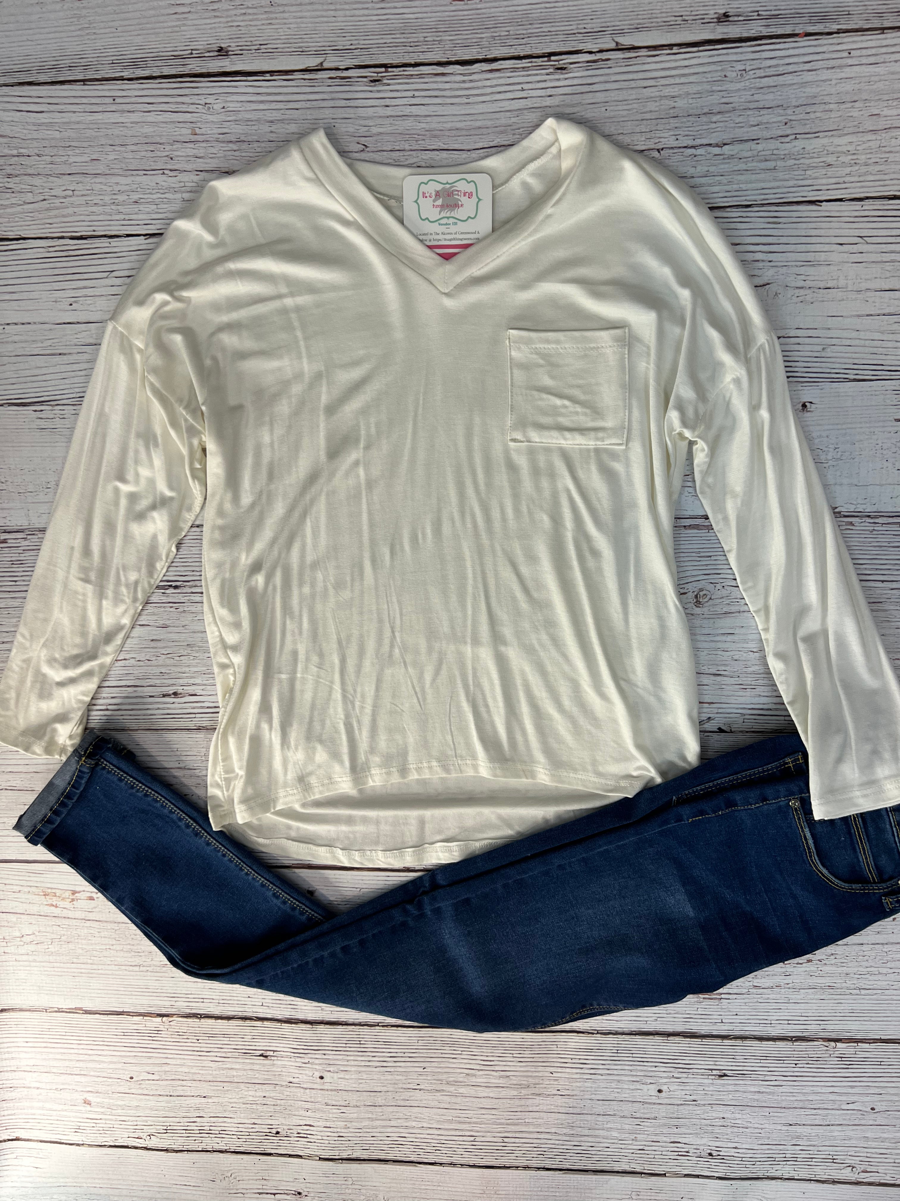 Solid Long Sleeve Pocket Tee {ivory}