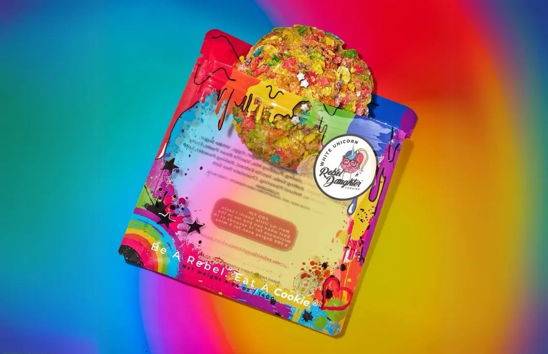 Father’s Day Cookie Boxes include unique treats like the White Unicorn cookie in rainbow packaging.