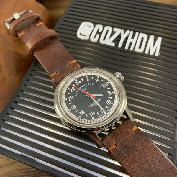 Elevate WTYPMAHKNE Russian Watch with Handmade Vintage 405 Leather Watch Strap by Cozy Hanamade
