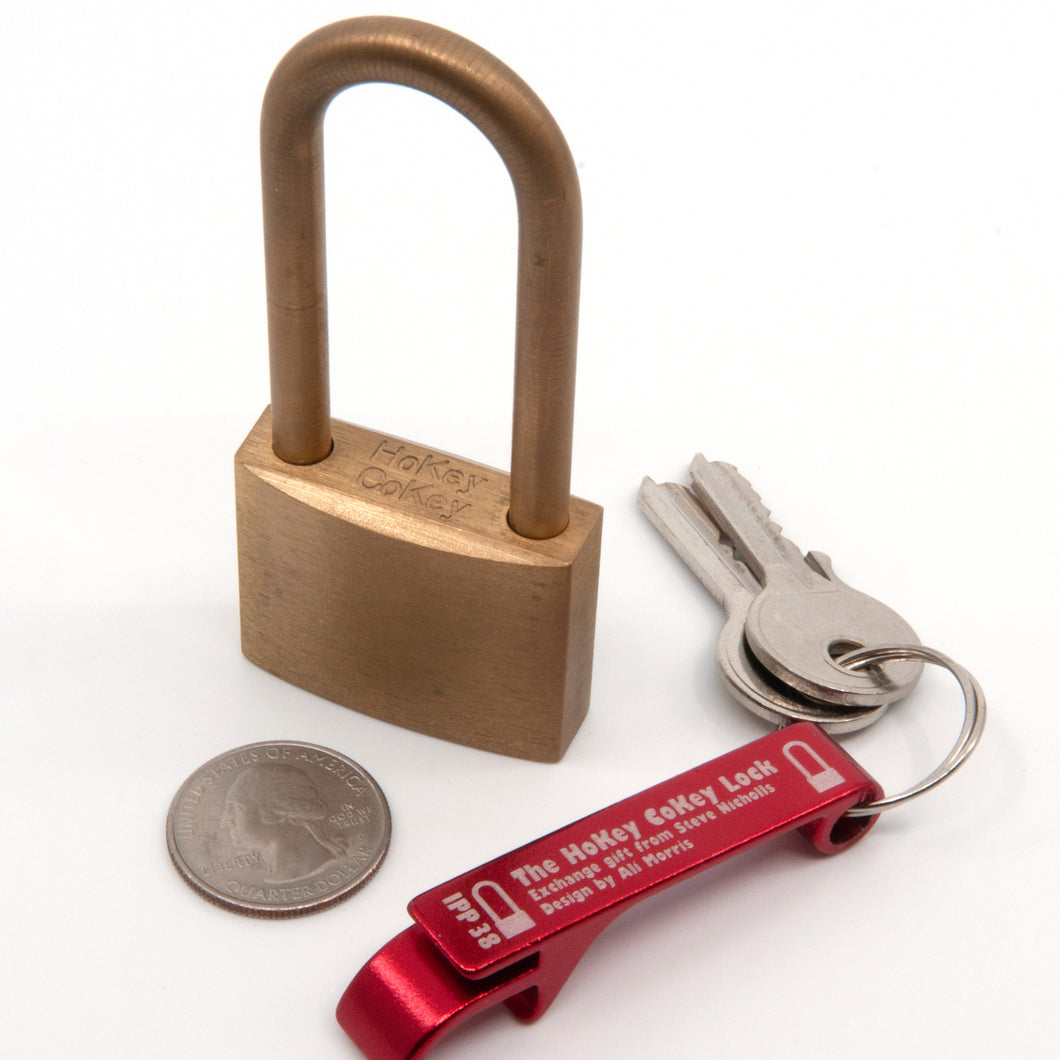 HoKey CoKey padlock and key ring with US quarter for scale