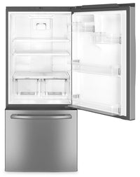 GE 20.9 Cu. Ft. Bottom-Freezer Refrigerator – GDE21DSKSS|Réfrigérateur GE de 20,9 pi³ à congélateur inférieur – GDE21DSKSS|GDE21DSS