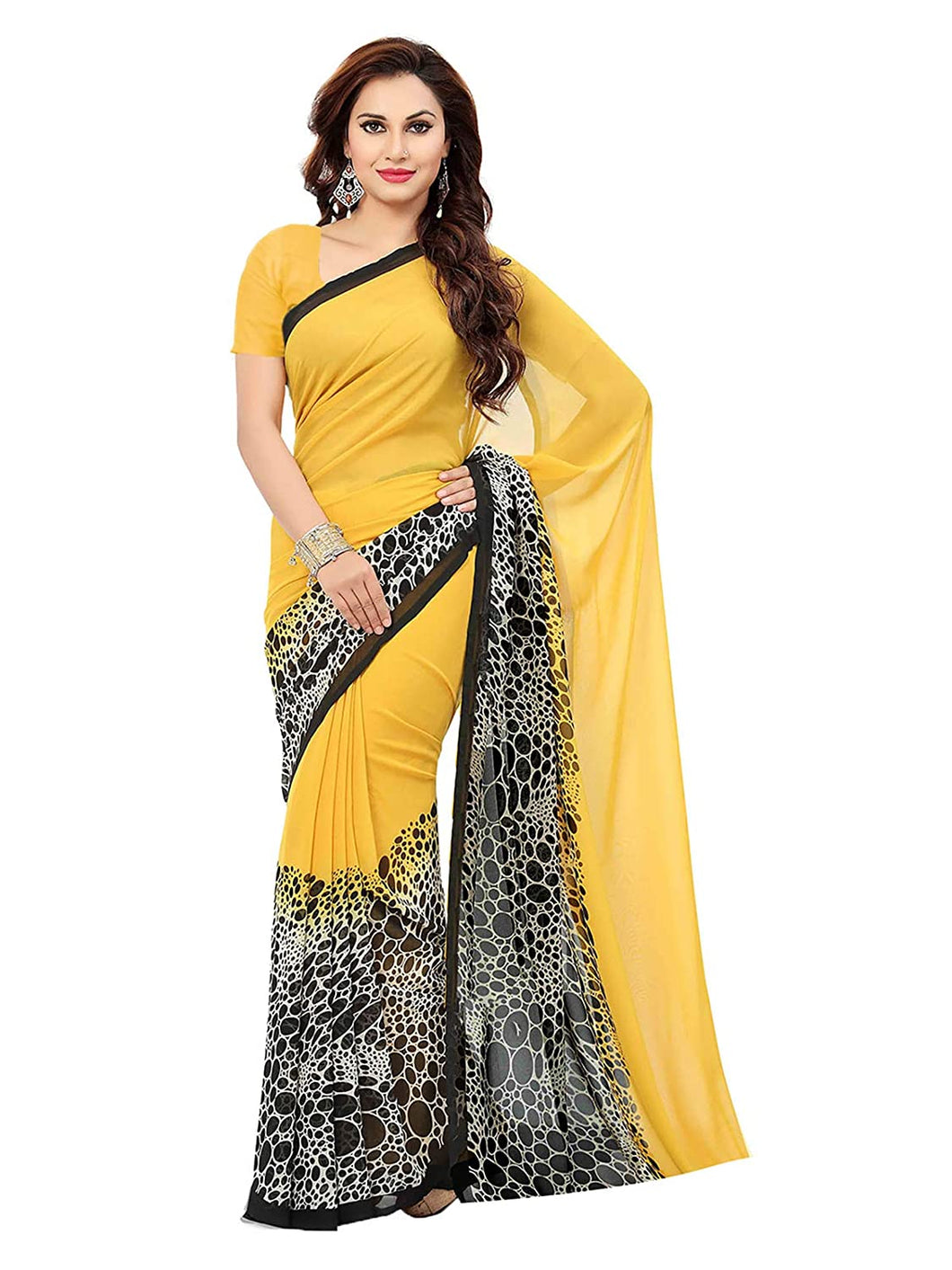 Yellow Colour Poly Georgette Printed Saree