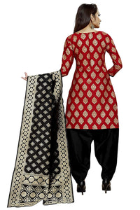Red Ethnic Wear Cotton Silk Unstitched Dress Material