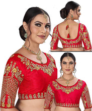 Load image into Gallery viewer, Embroidered Red Colour Readymade Silk Saree Blouse
