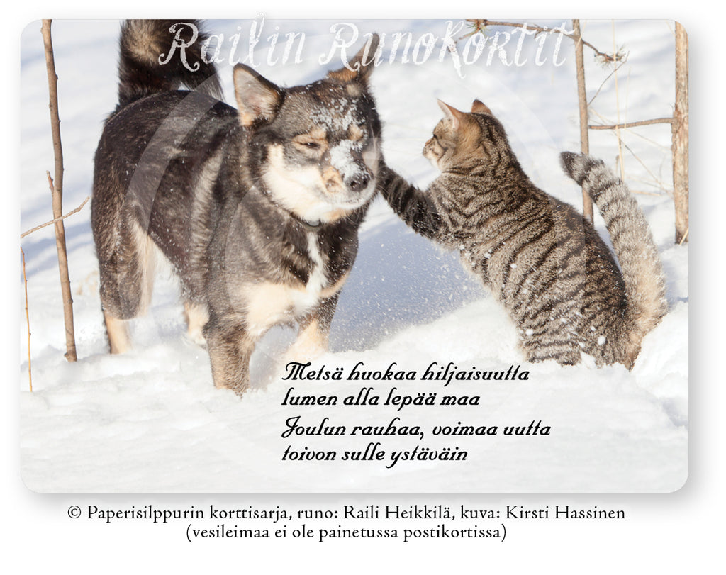 Koiran ja kissan joulutervehdys, Railin Runokortti (joulukortti) – Koppa -  Paperisilppurin verkkopuoti