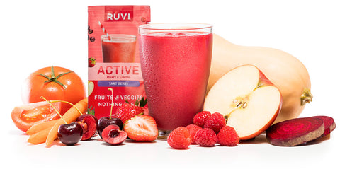 Ruvi Active healthy fruit and veggie smoothie recipe for help with heart health and muscle recovery.