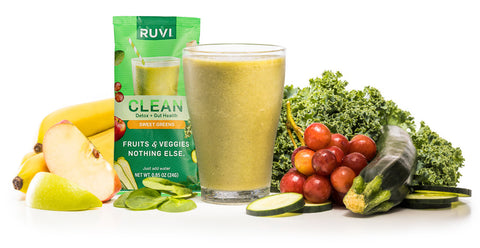 Ruvi Clean healthy fruit and veggie smoothie recipe for better gut health and better digestion