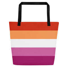 Lesbian Pride Flag 5 Stripes | Tote Bag | Large | Orange White Pink image.