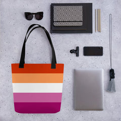 Lesbian Pride Flag 5 Stripes | Tote Bag | Small | Orange White Pink image.