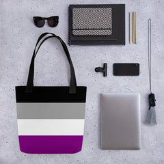 Asexual Pride Flag | Tote Bag | Small | Black Grey White Purple image.