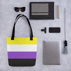 Tote Bag | Nonbinary Pride Flag | Small | Yellow White Purple Black image.