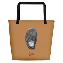 Oyster Shell Blue | Tote Bag | Large | Camel Brown image.