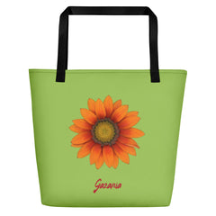 Gazania Flower Orange | Tote Bag | Large | Pistachio Green image.