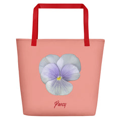 Pansy Viola Flower Lavender | Tote Bag | Large | Flamingo Pink image.