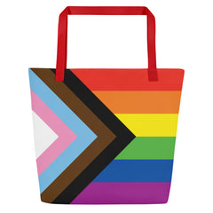 Progress Pride Flag | Tote Bag | Large | Rainbow image.