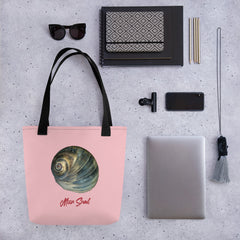Moon Snail Shell Blue | Tote Bag | Small | Pink image.
