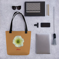 Petunia Flower Yellow-Green | Tote Bag | Small | Camel Brown image.