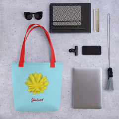 Hawkweed Flower Yellow | Tote Bag | Small | Sky Blue image.