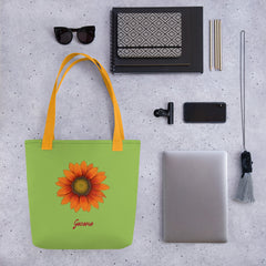 Gazania Flower Orange | Tote Bag | Small | Pistachio Green image.
