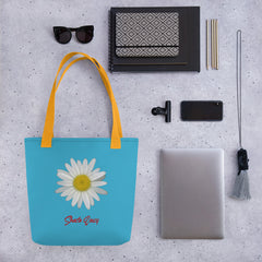 Shasta Daisy Flower White | Tote Bag | Small | Pool Blue image.