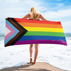 Progress Pride Flag | Beach Gym Pool Spa Yoga Towel | Rainbow image.