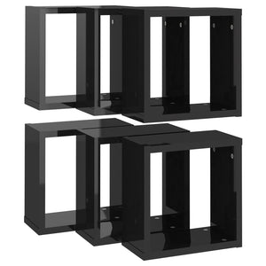 Wall Cube Shelves 6 pcs High Gloss Black 30x15x30 cm