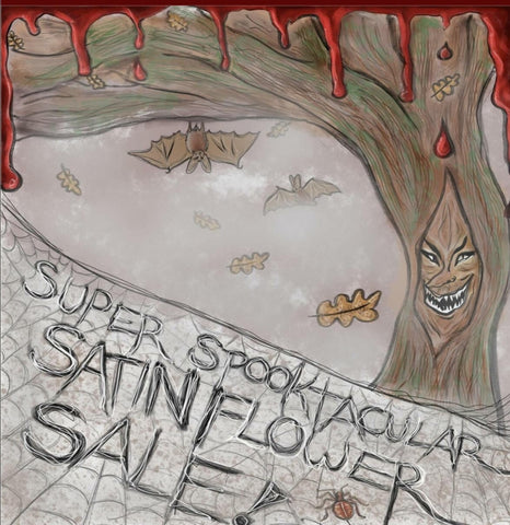 Sale poster with tree, blood, and a bat