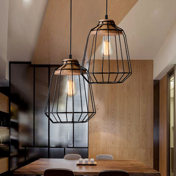 HAMPTON Industrial Cage Pendant Light Vintage Style E27 Black