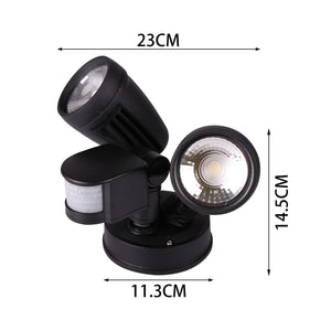 2X15W 5000k LED Outdoor Security Light with Motion Sensor Garage Spotlight Light Matt Black IP56