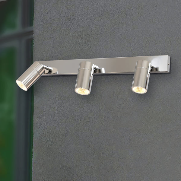 PILLAR 3-Light Adjustable Spotlights Outdoor Wall Light Garage Stainless Steel IP44 GU10 base